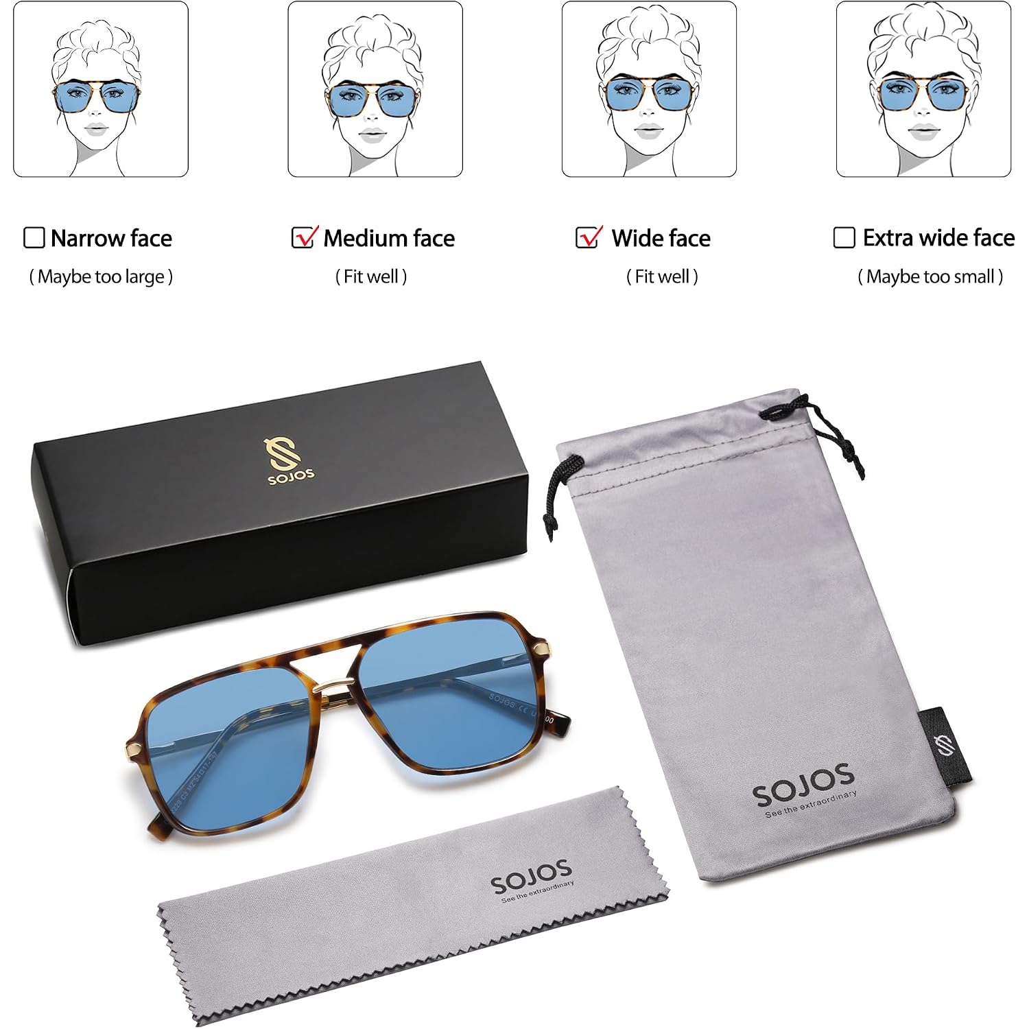 Sojos Aviator Sunglasses For Women & Men, Square, Designer, Polarized, Double Bridge Pilot,90S Retro Shades Sj2229