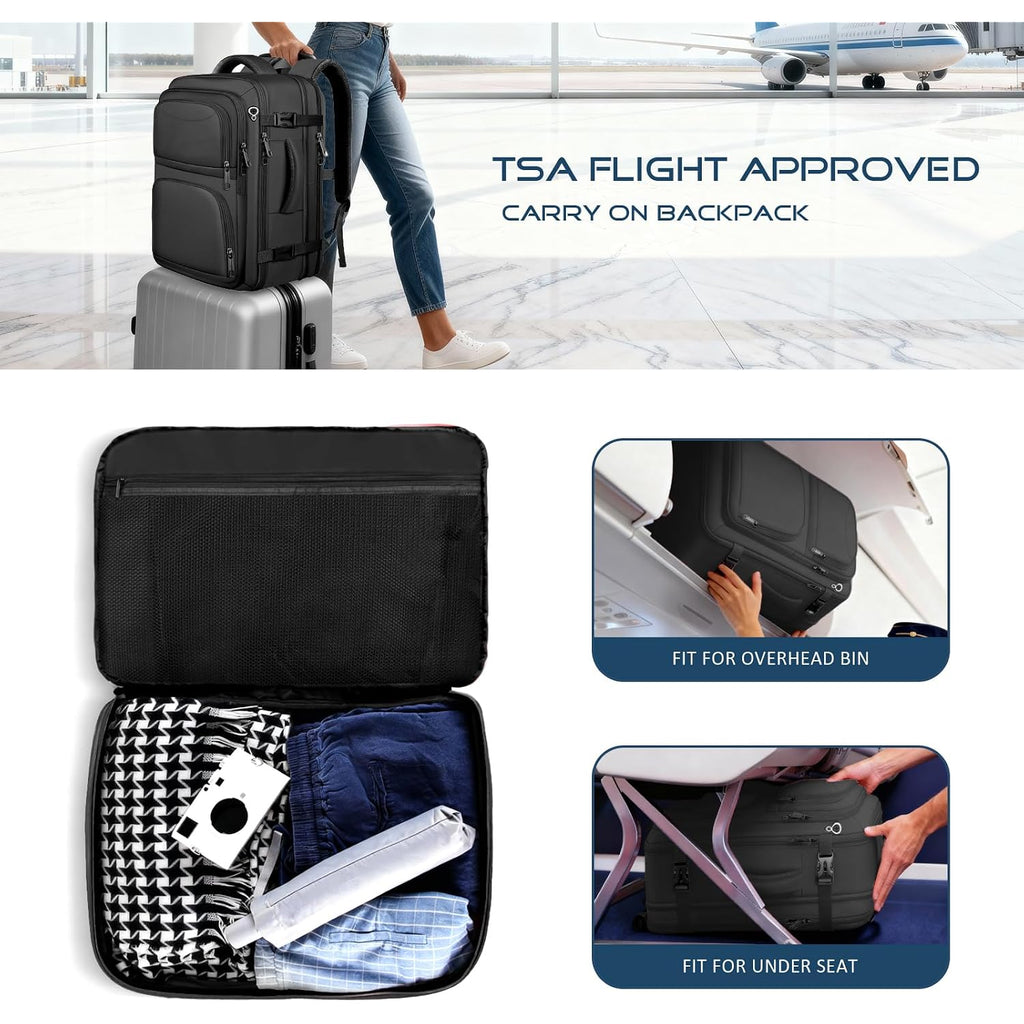 Travel Backpack, Expandable Carry On Backpack For Men, Tsa 17.3 Inch Laptop Bag Flight Approved, Lightweight Business Luggage Bag, Travel Gifts For Men Women, Black