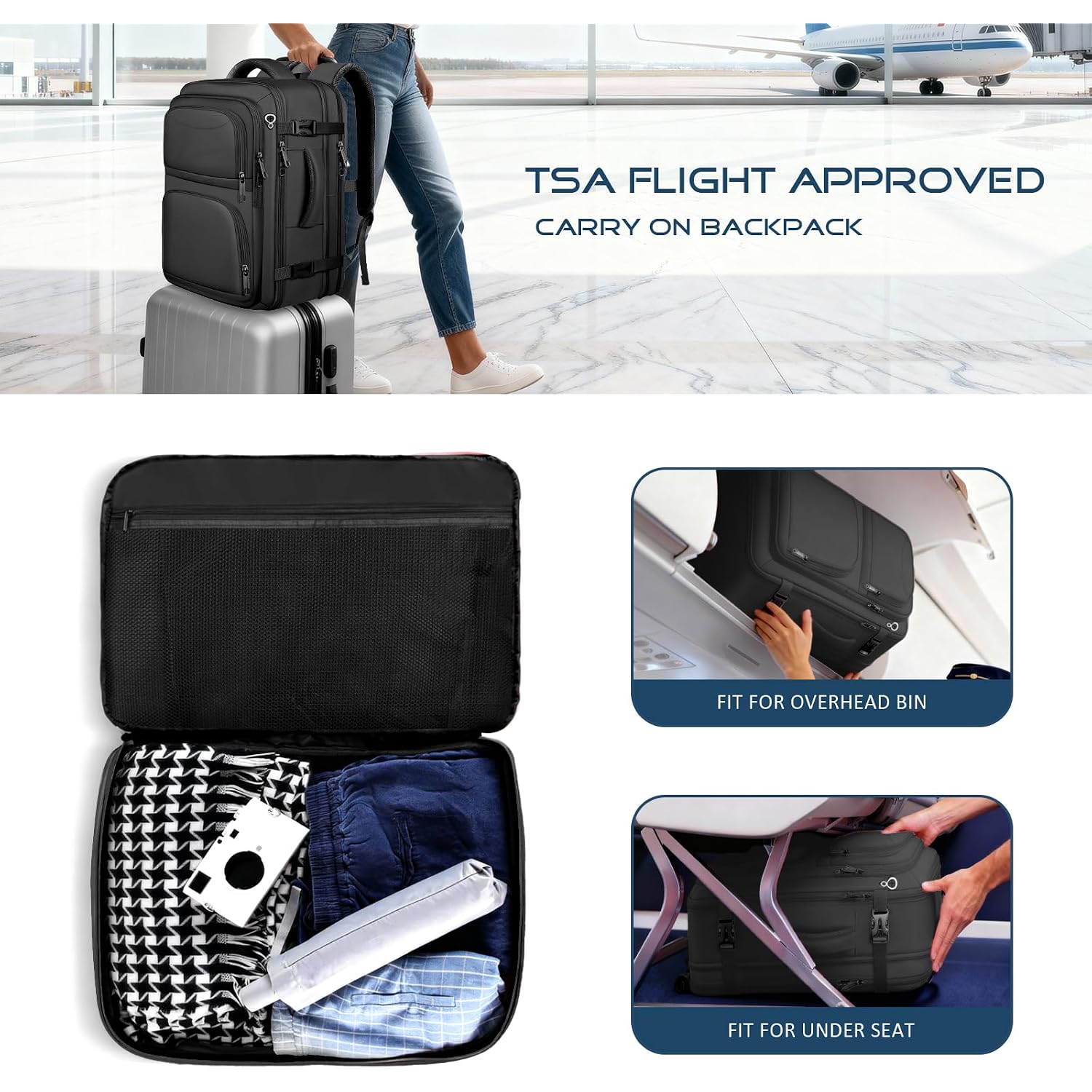 Travel Backpack, Expandable Carry On Backpack For Men, Tsa 17.3 Inch Laptop Bag Flight Approved, Lightweight Business Luggage Bag, Travel Gifts For Men Women, Black
