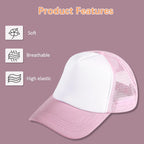 5 Pack Sublimation Blank Baseball Cap Adjustable Hat Polyester Mesh Trucker Hats for Men and Women 5pcs Pink and White Hat