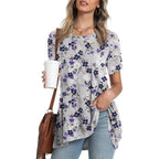 Women's Summer Long Tunic Top To Wear With Leggings Short Sleeve Shirt Loose Fit Dressy