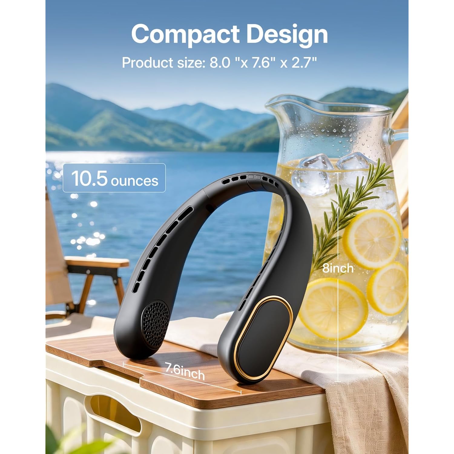 Portable Neck Fan - 5000Mah Rechargeable Hands-Free Wearable Fan | 4 Speeds, Bladeless & Led Display | Personal Cooling Fan For Travel, Outdoors, Camping - Black