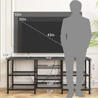Ygeomer Entertainment Center For Tvs Up To 50 Inch, Entertainment Stand With Power Outlet And Led Lights Open Storage Shelves, Tv Console Table For Living Room And Bedroom, Black