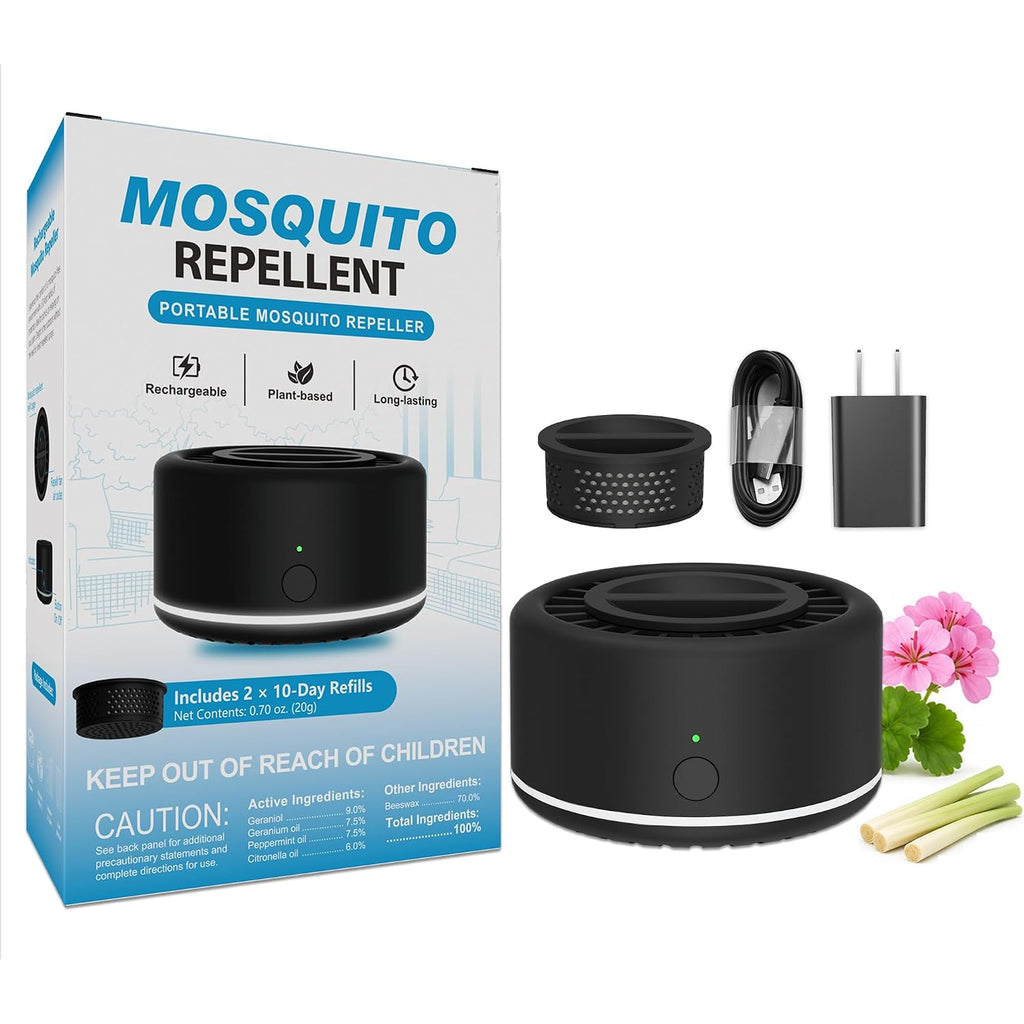 Virine Mosquito Repeller With Adapter, Portable Mosquito Repellent Device With 2 Refills, Fan-Powered Diffusion, Usb-C Rechargeable For Patio, Camping, Backyard And Outdoor Use