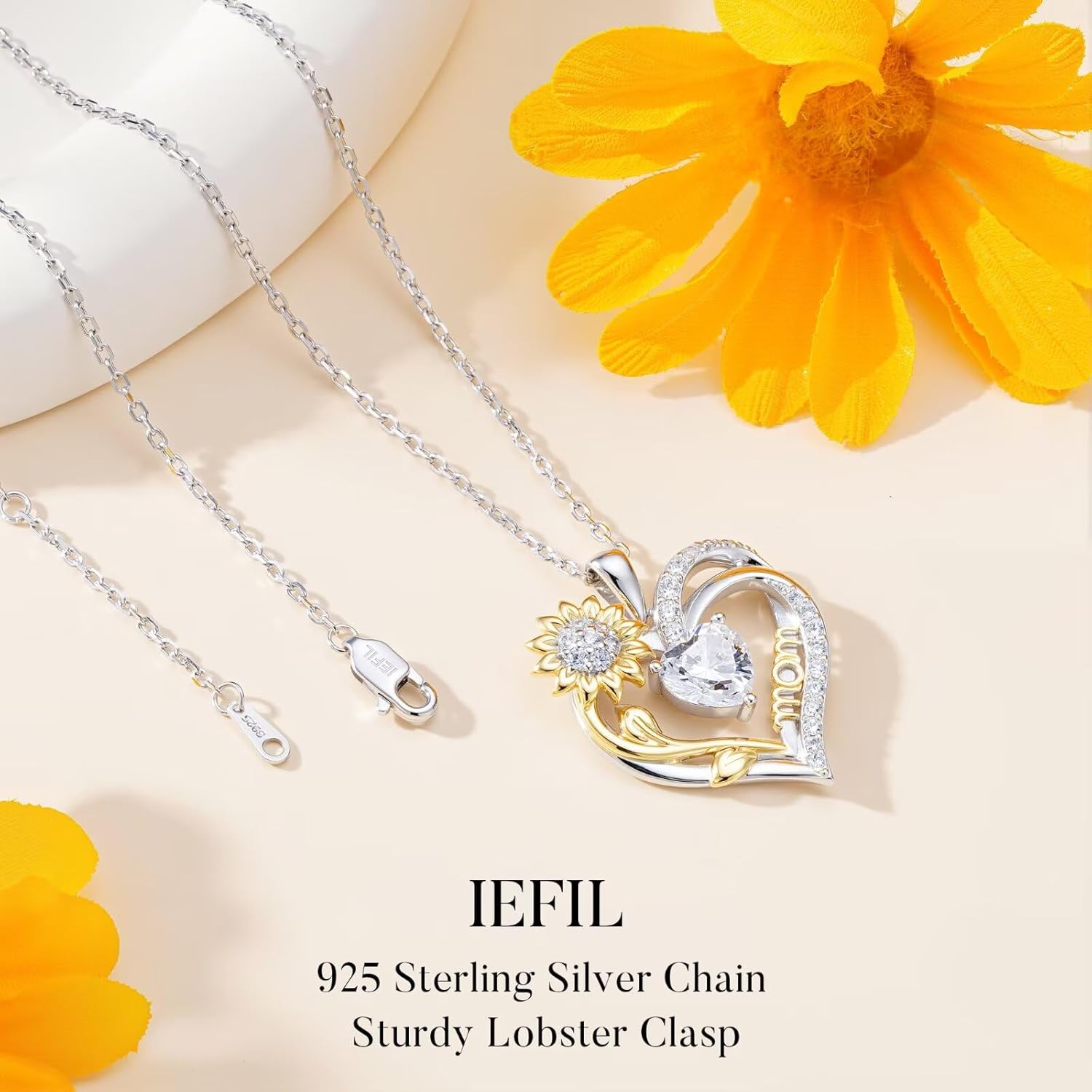Iefil Mothers Day Gifts for Mom - 925 Sterling Silver Sunflower Necklaces for Women, Birthstone Jewelry Gifts for Mom/Mother in Law