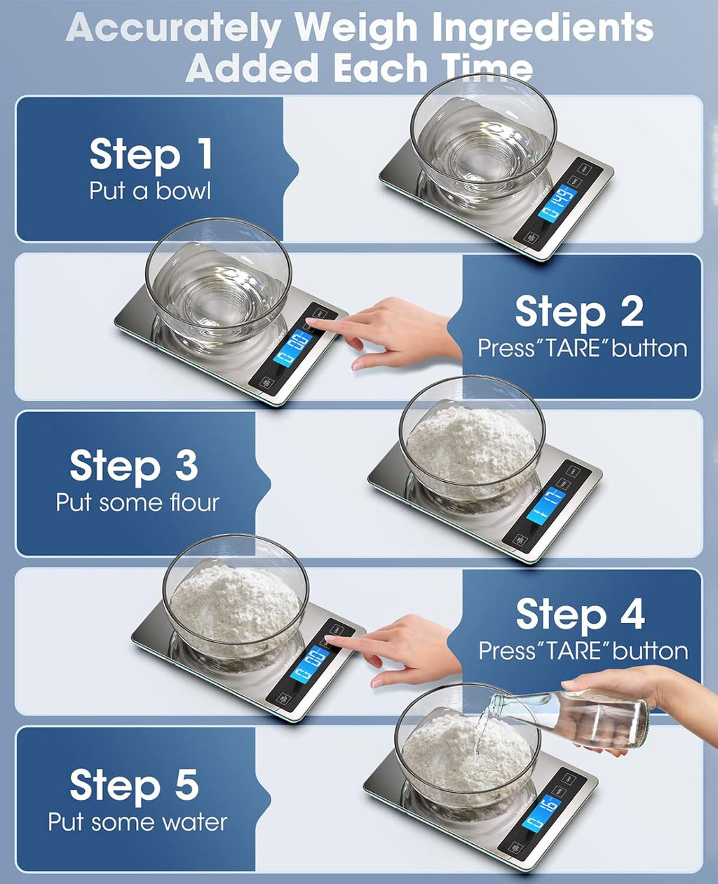 Food Scale 22Lb Digital Kitchen Scale For Cooking Baking | 1G/0.1Oz Precise Graduation, Backlit Lcd, Tare Function, Weight Grams And Oz, Easy Clean Stainless Steel And Tempered Glass