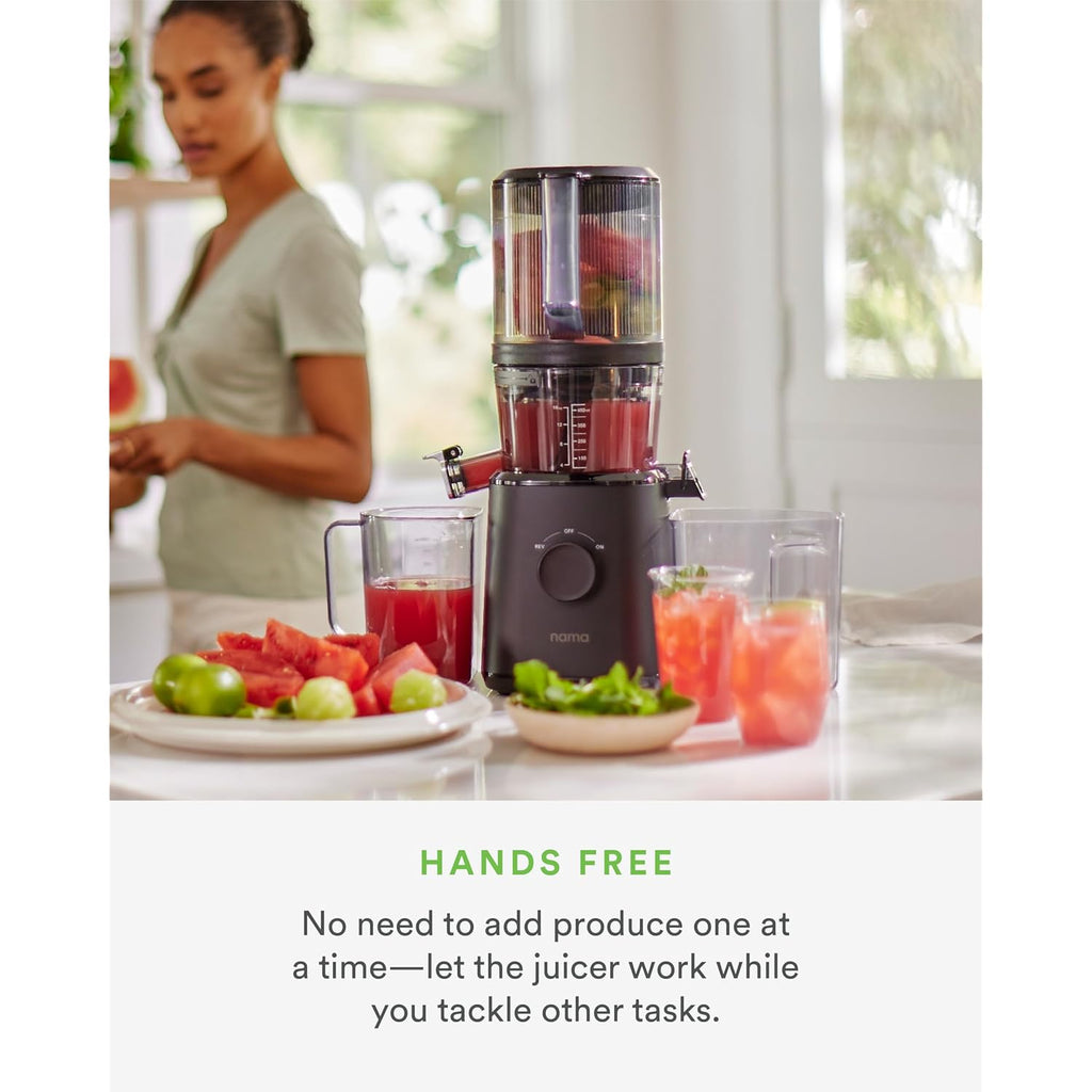 Nama J2 Cold Press Juicer – Self Feeding For Hands-Free Operation With Wide Mouth Hopper For Whole Recipe Loading, Zero Waste Masticating Juicer For More Juice, Less Pulp – Easy Cleanup & Assembly