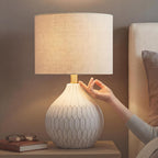 Signature Design By Ashley Wardmont Table Lamp, Compact Bedside Lamp For Nightstand, Retro Dimensional Base With Drum Shade, Antique White Ceramic, 18" H