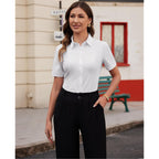 Siliteelon Women'S Button Down Shirts Slim Fit Short Sleeve Stretch Dress Shirts Wrinkle-Free Solid Work Blouse
