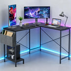 L Shaped Desk, 50 Inch Reversible Computer Desk Corner Gaming Table With Cpu Stand & Storage Bag, Sturdy Metal Frame Pc Workstation For Home Office, Black Wood