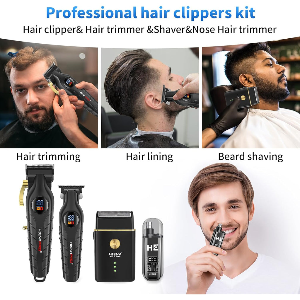 Hiena Pro Professional Cordless Hair Clipper For Men, Beard Trimmers, Electric Foil Shavers And Nose Hair Trimmer Set, Rechargeable Barber Clipper And Hair Cutting Grooming Kit
