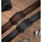 Men Belt 2 Pack, Leather Ratchet Belt Easy Click Slide For Men 1 3/8",Cut For Fit