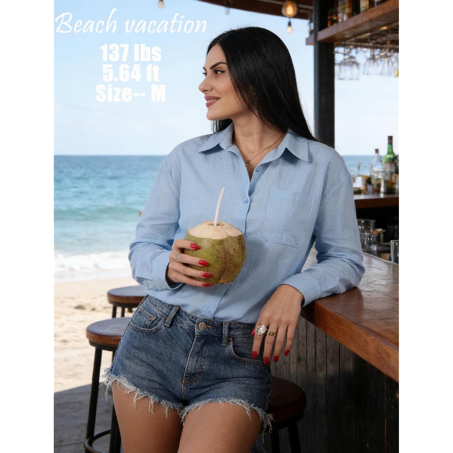 Womens Button Down Shirts Linen Cotton Long Sleeve Blouses Casual Collared Loose Fit Gauze Tops with Pocket