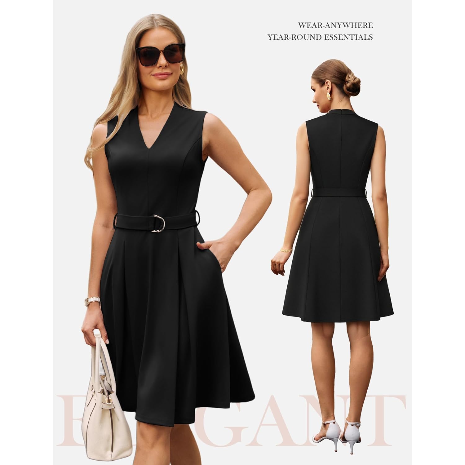 Women's Wear to Work Dresses 2026 Business Office Fit and Flare Midi Dress Church Outfits with Pockets