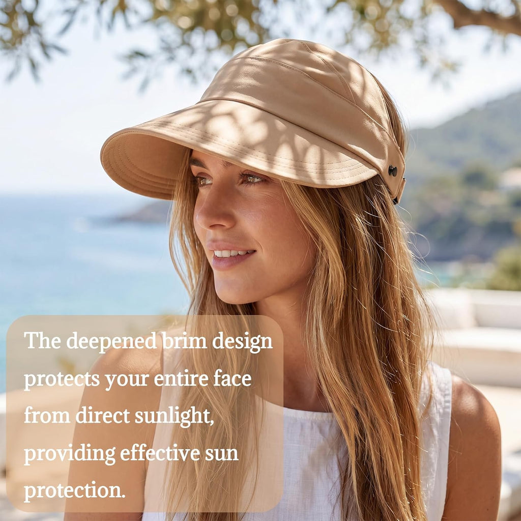 2 Pack Women Sun Hat UV Protection Hiking Fishing Hats Wide Brim Hat Adjustable Ponytail Packable Cap for Outdoor Khaki, Mint Green