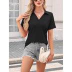 Women's Short Sleeve V Neck Polo Shirts Summer Collared Tops Casual Loose Tees Tops