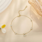 Anklets for Women Waterproof 14K Gold Plated Cz Beach Ankle Bracelets Dainty Summer Butterfly Clover Heart Bow Anklet Non Tarnish Layered Beach Jewelry Accessories for Women Trendy