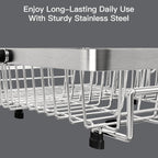MAJALiS Dish Drying Rack Over The Sink, Expandable Stainless Steel Dish Drainer for Small Kitchen Counter Space Saving, RV Compact Plate Strainer In Silver Metal with Hanging Adjustable Utensil Holder