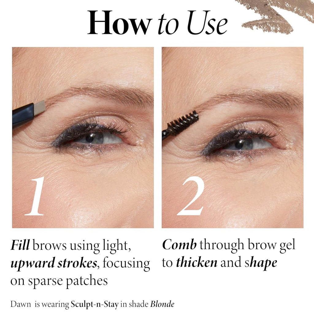 Laura Geller New York Sculpt-N-Stay 2-In-1 Waterproof Eyebrow Pencil & Brow Gel – Dark Brown – Fills Sparse Brows, Defines & Sets – Smudge-Proof, Long-Lasting, Natural Finish