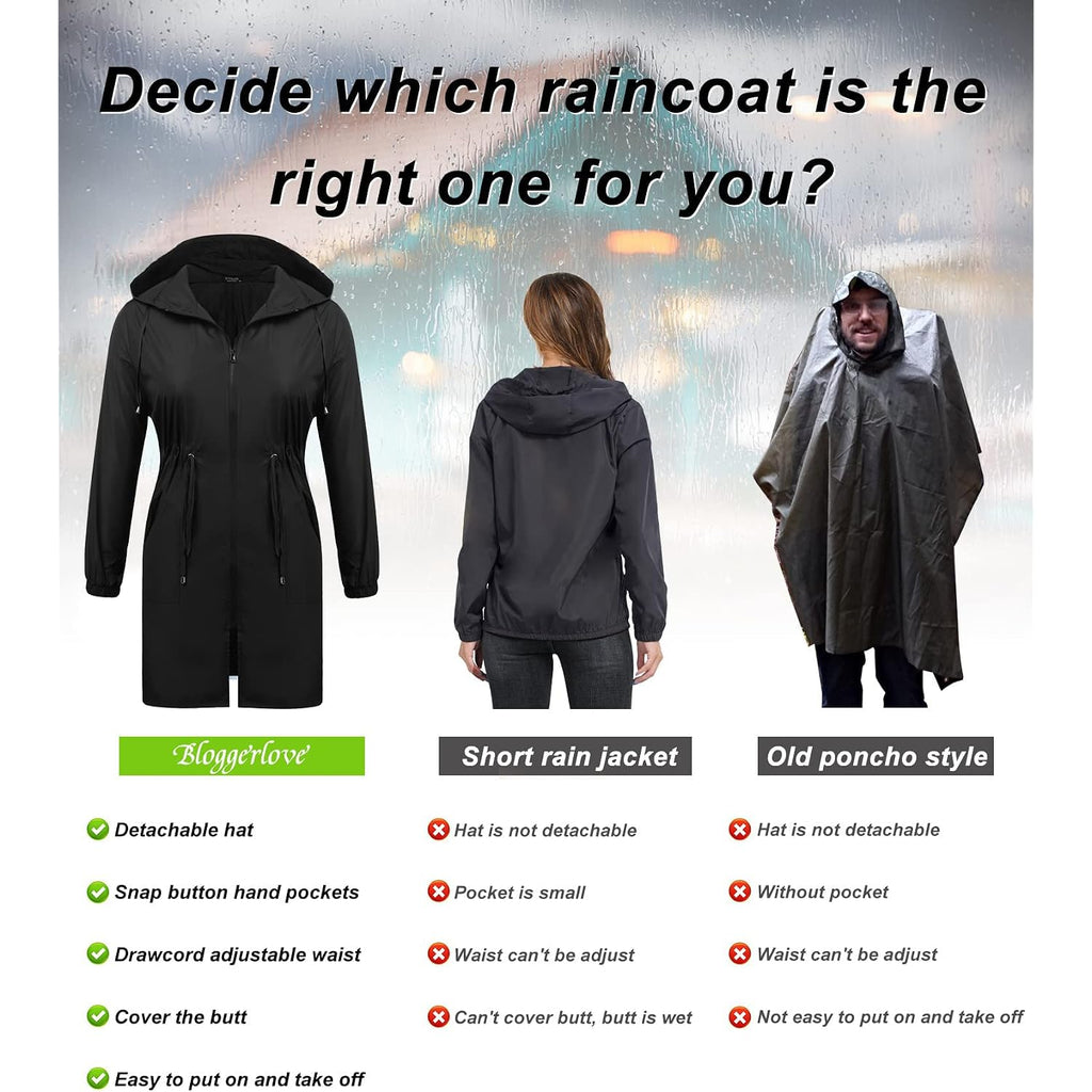 In'Voland Women'S Rain Jacket Plus Size Long Raincoat Lightweight Hooded Windbreaker Waterproof Jackets With Pockets