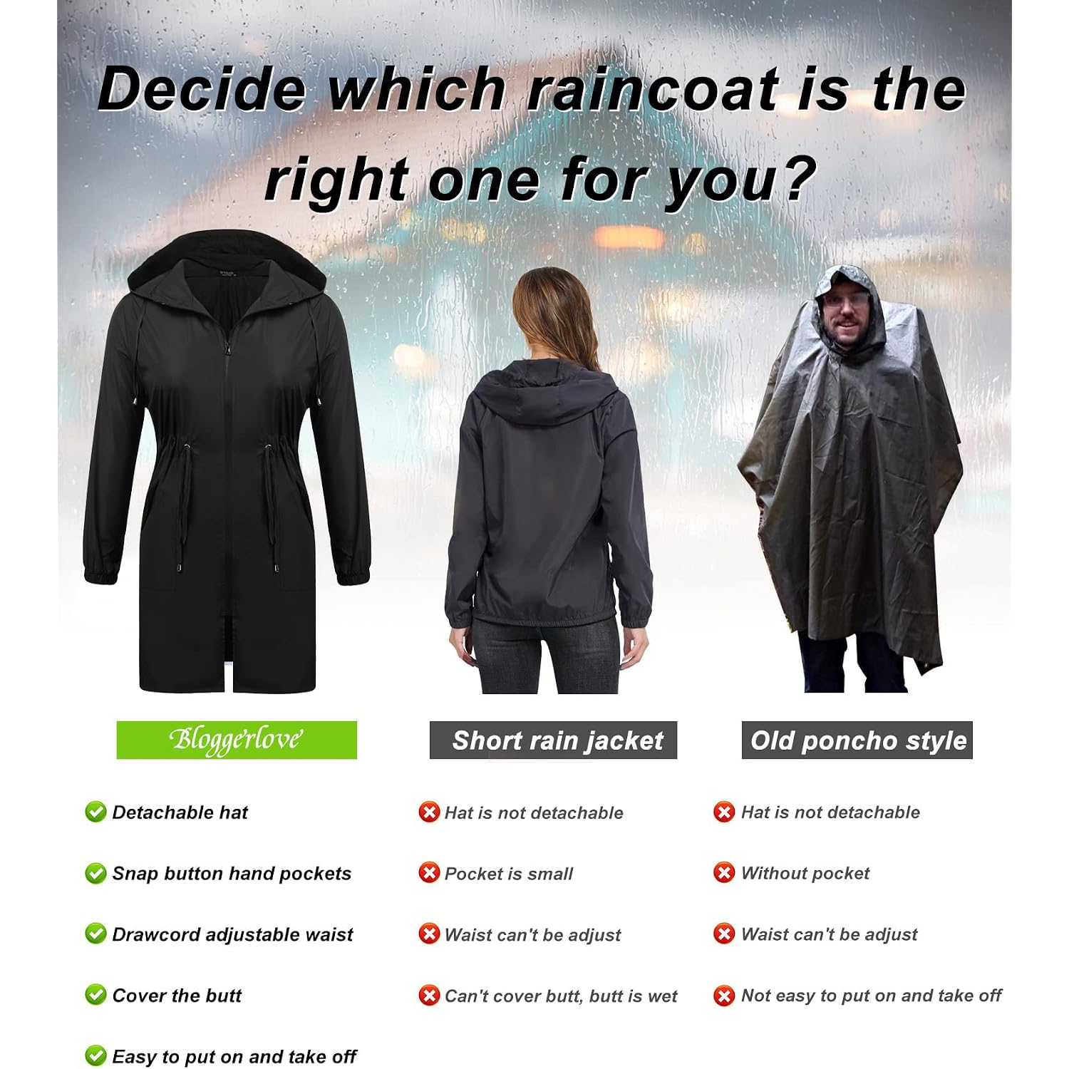 In'Voland Women'S Rain Jacket Plus Size Long Raincoat Lightweight Hooded Windbreaker Waterproof Jackets With Pockets