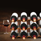 Countertop Wine Rack - 12 Bottle Freestanding Wine Bottle Holder Stand - 3 Tier Wooden Wine Storage Rack - Walnut Wavy Wine Organizer For Cabinet Pantry Home Kitchen Bar
