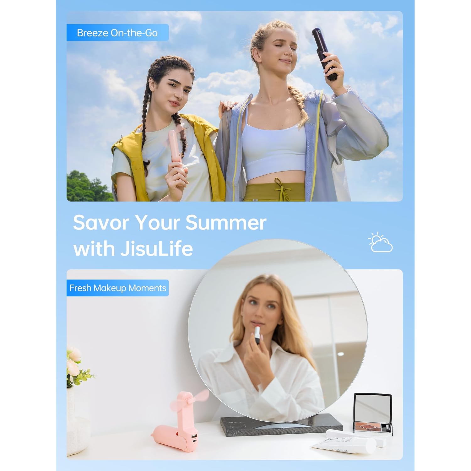 Jisulife 3 In 1 Portable Fan With Power Bank & Flashlight Featured | 19H Max Cooling, Usb Rechargeable, Pocket-Sized Handheld Fan For Travel, Cruise, Concerts, Makeup, Summer Gifts For Women