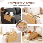 Bamboo Couch Arm Tray Table With Built-In Cup Holder, Foldable Anti-Slip Sofa Armrest Table For Drinks, Phone & Remote, Fits 4.7–16.9 In Armrests, Holds Cups Up To 3.5 In Diameter (Bamboo)