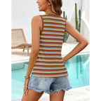 Women's Summer Tank Tops 2026 Striped V Neck Sleeveless Casual Henley Shirts Colourful Button Cami Tee