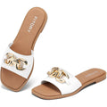 Fitory Women'S Flat Sandals Fashion Slides With Soft Leather Slippers For Summer Size 6-11