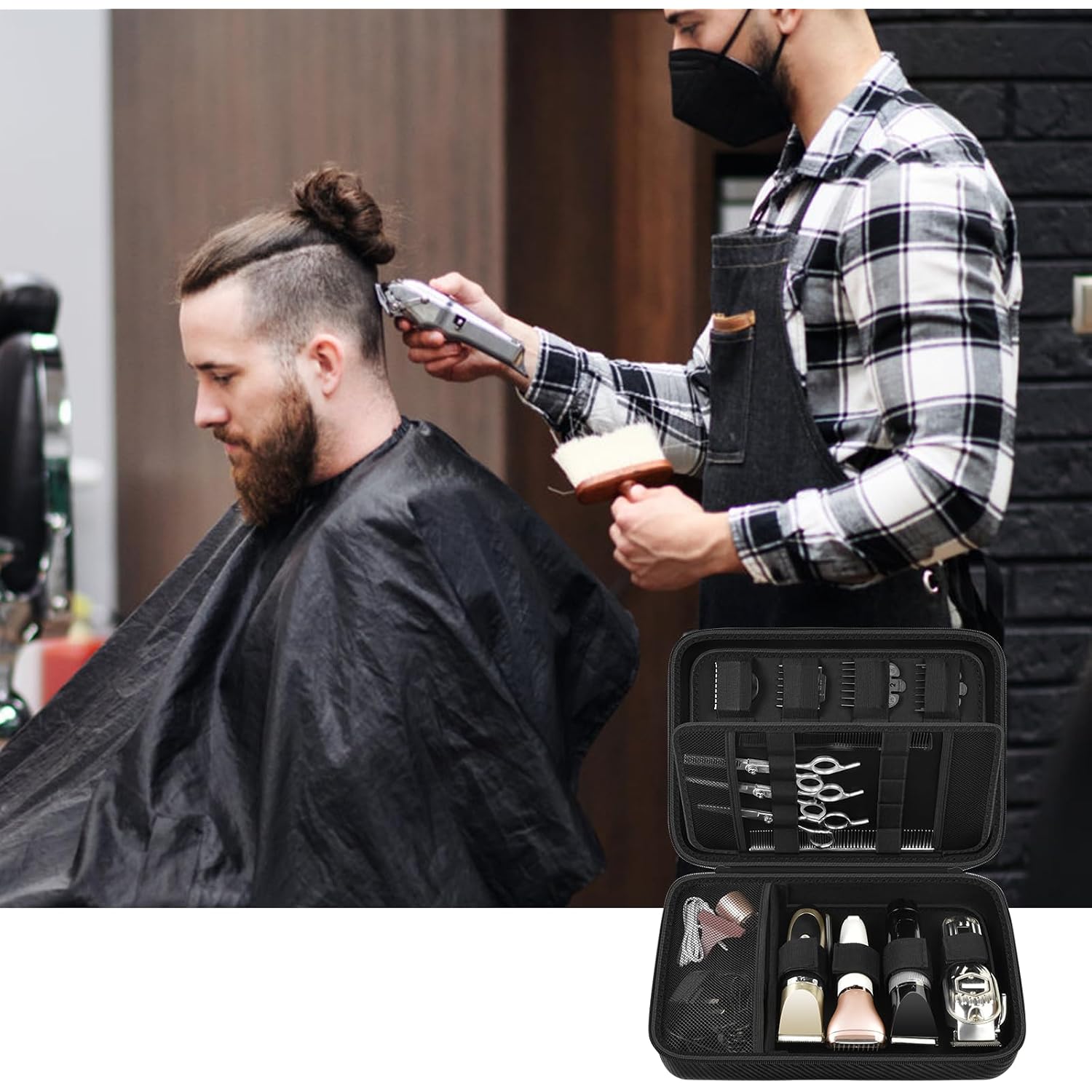 Boobowl Hard Travel Case For Hair Clippers, Hair Cutting Barber Supplies Organizer Bag, Trimmer Storage Holder For Ufree/For Wahl/For Andis Men Razor Guard Grooming Kits -Black