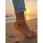 Moodear Ankle Bracelets for Women Trendy 14K Silver Plated Anklets for Women Waterproof Dainty Twist Cuban Link Satellite Bead Chain Anklets Non Tarnish Summer Beach Adjustable Anklet Jewelry Gift