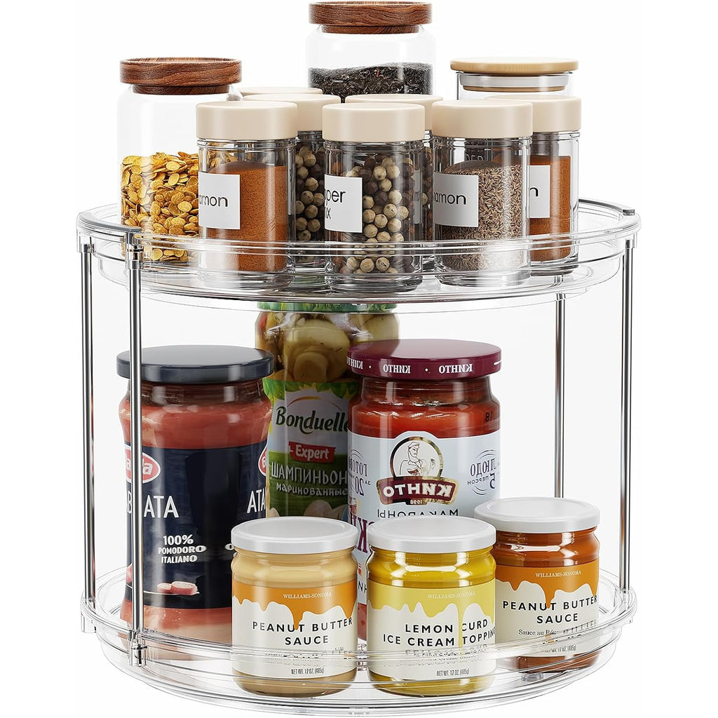 LAMU 2 Tier Lazy Susan Turntable Organizer 9.25'' Rotating Spice Rack Organization for Cabinet, Kitchen, Pantry, Countertop, Bathroom, Vanity, Medicine Cabinet Organizer, Clear