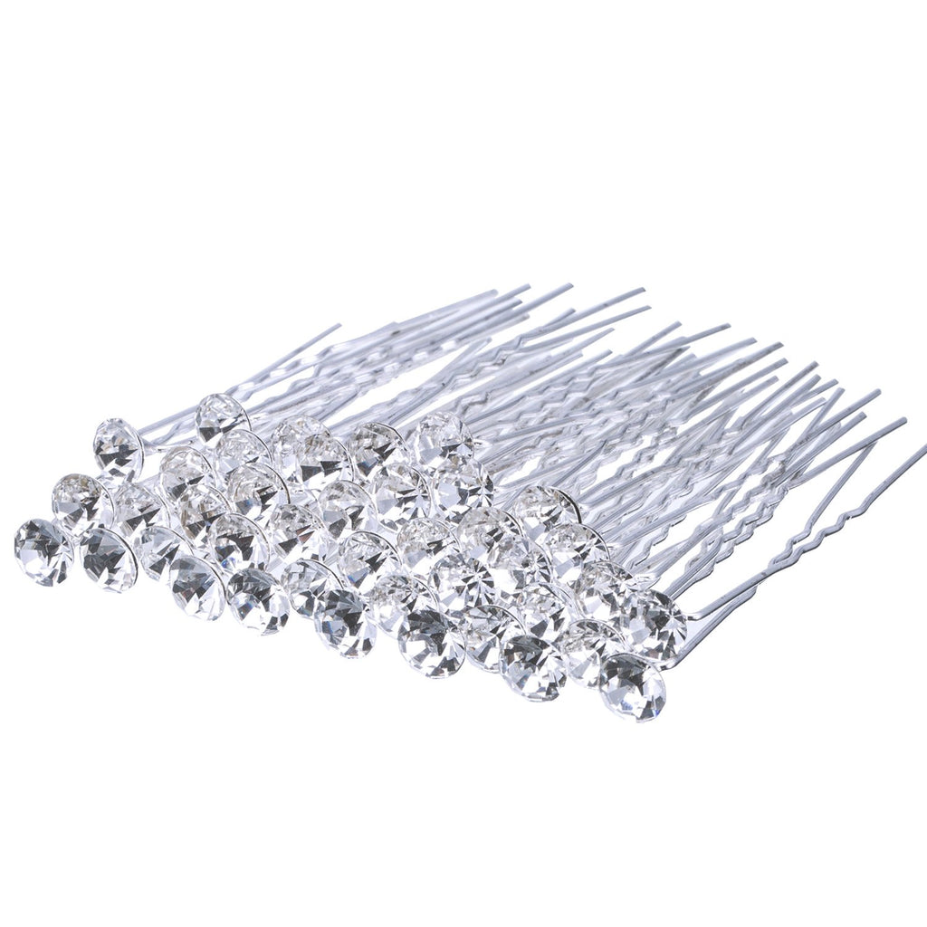 40 Pcs Bridal Wedding Hair Pins, U Shaped Rhinestone Hair Clips, Crystal Silver Wedding Hair Jewellery Hair Styling Accessories, Diamante Hair Clips For Women Girls Bridesmaids Prom()