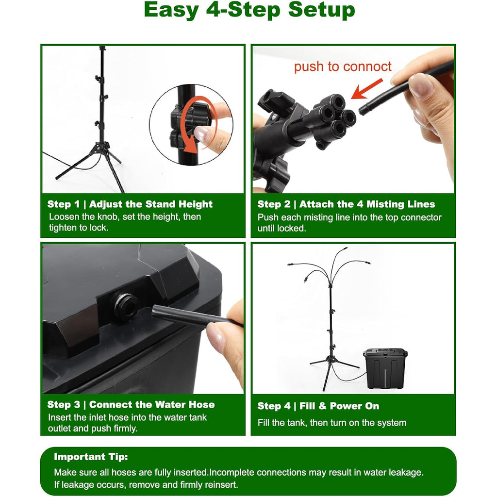 Portable Misting System With Stand, Water Cooling Misters Set For Outside Patio - 9L Bucket Built-In 10000Mah Battery & Pcs Pump & Timer For Outdoor, Canopy, Sport, Golf, Beach, Greenhouse, Camp