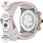 Mulco Luxury Watch For Women, Enchanted Maple - Silver Stainless Steel Case With Wrist Silicone Band, Large Face With Mother Of Pearl And Rose Gold, Quartz Analog Movement, Waterproof