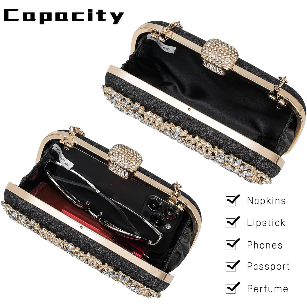 Covelin Women's Rhinestone Decorated Evening Bag, Tote Shoulder Crossbody Handbag with Chain