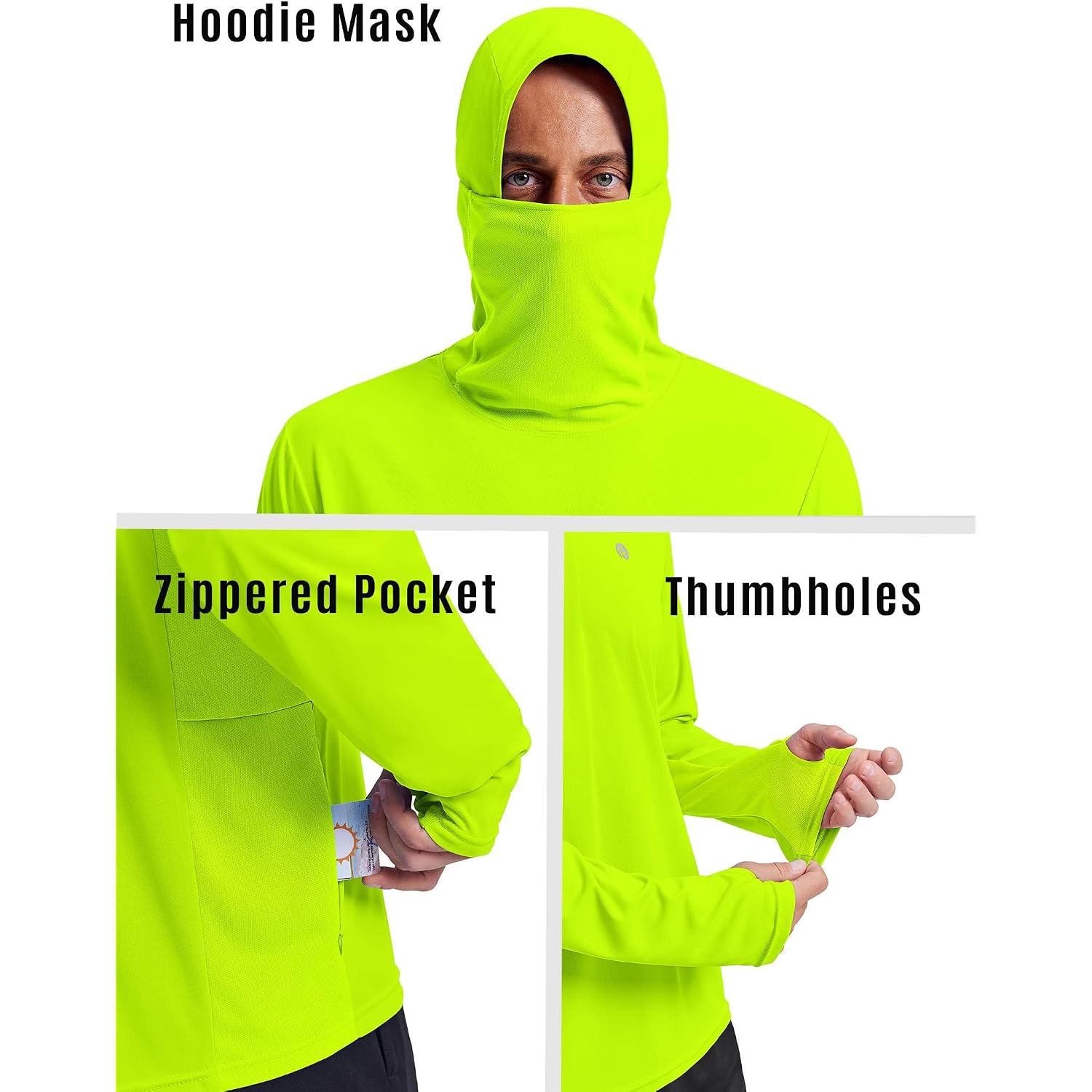 Pinspark Upf 50+ Sun Protection Hoodie Men With Mask Quick Dry Long Sleeve Fishing Hiking Shirts Uv Rash Guard Lightweight