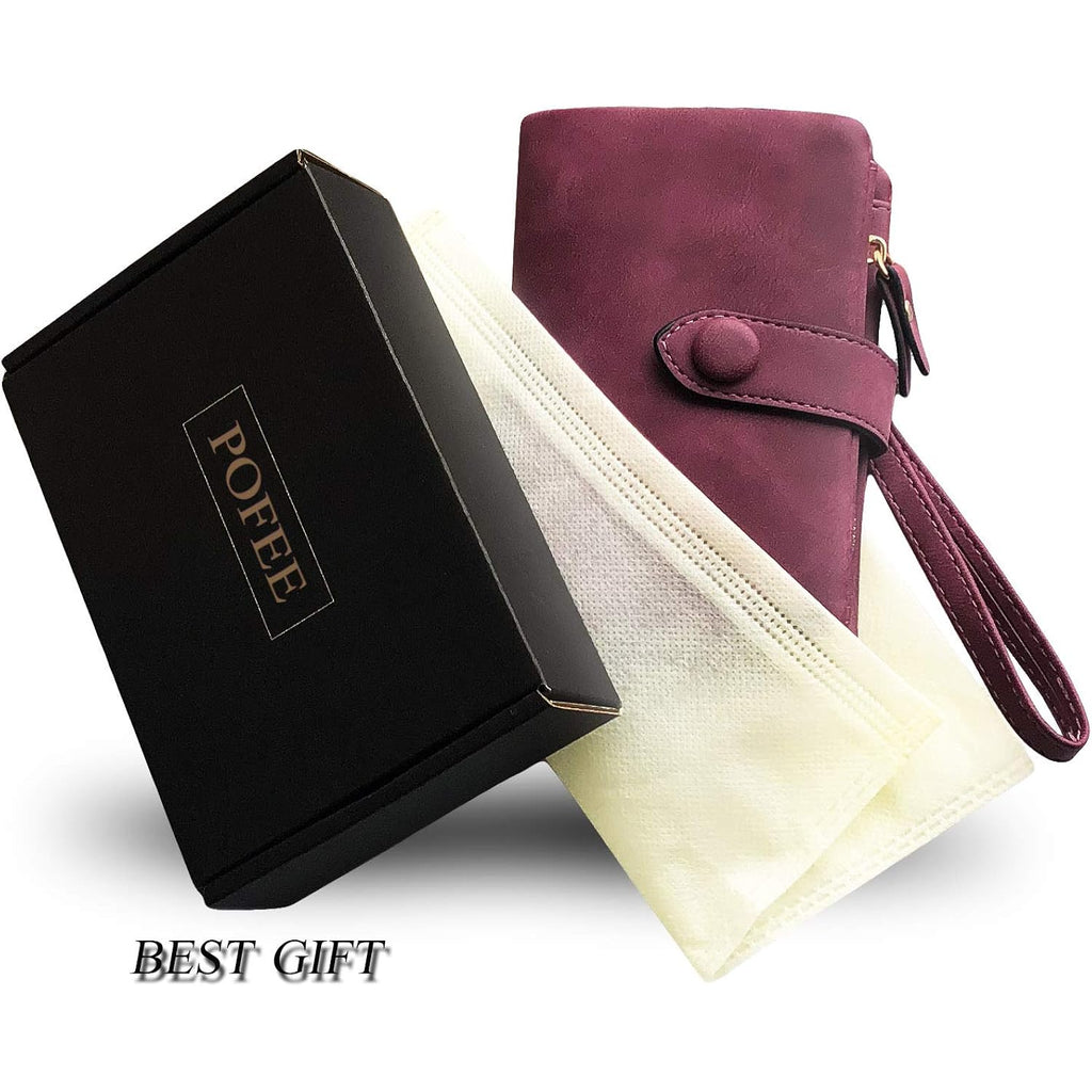 Pofeexio Womens Small Bifold Leather Wallets Rfid Ladies Wristlet With Card Slots Id Window Zipper Coin Purse | Small