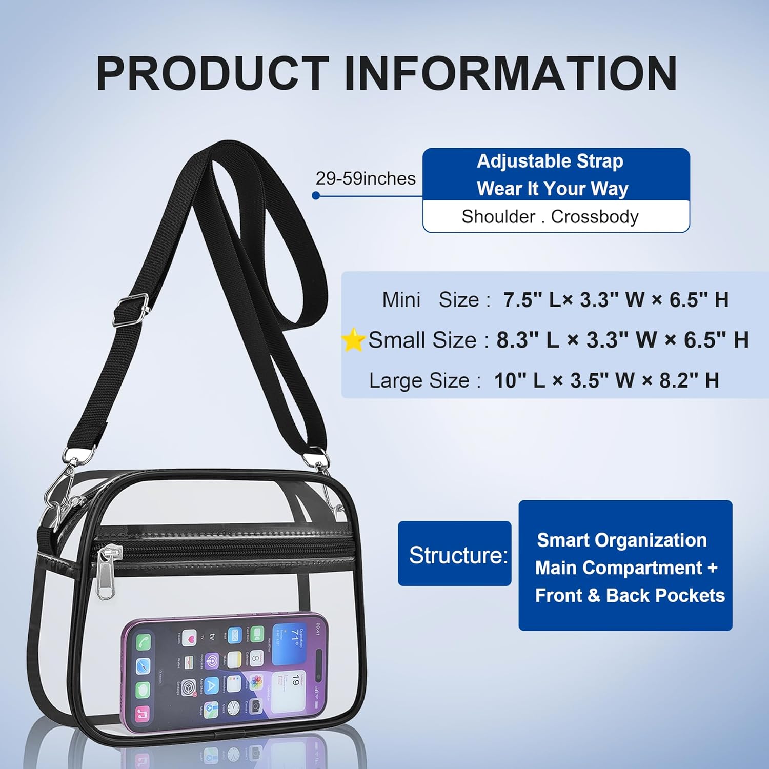 Oraben Clear Bag for Stadium Events Clear Purse Stadium Bag Satchel Handbags for Sports Events Concerts Festivals | Stadium Approved, Waterproof, Stylish, Sturdy