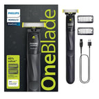 Philips OneBlade Trimmer & Shaver, Trim & Shave Any Length with Extra Skin Protection, Dual-Sided Blade, Waterproof Body Electric Razor, USB Charging, 2 Stubble Combs Included