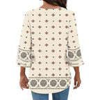 LOMON Womens 3/4 Sleeve V Neck Bohemian Blouses Casual Loose Fit Tunic Tops Vacation Clothes