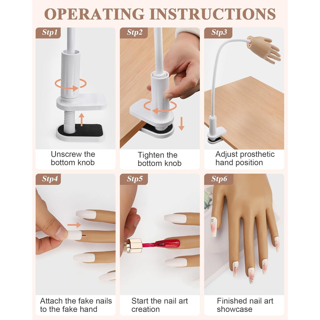 Practice Hand for Acrylic Nails, Silicone Hand for Nail Practice, Nail Tips Won't Fall off Nail Hand, Flexible Nail Practice Hand for Beginners,13.7 x 6.29 x 1.88in