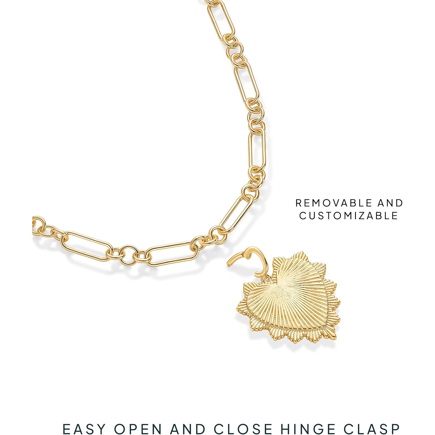 PAVOI 14K Gold Plated Chunky Charm Necklace Pack for Women | Statement Paperclip Chain Necklaces with Removable Charms | Heart Palm Tree Bow Pearl Love Friendship Necklace - Valentines Day Trendy Jewelry