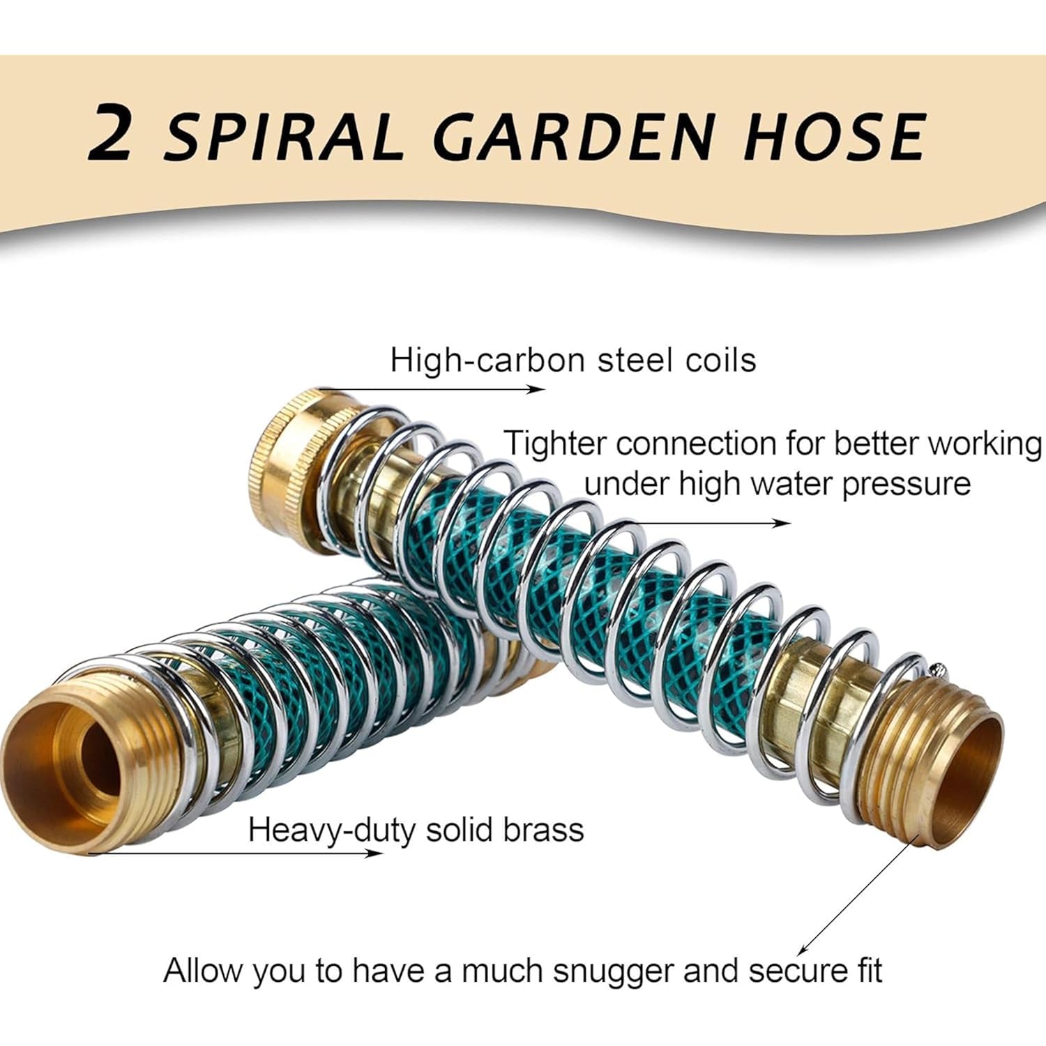 Triumpeek 3/4" Brass 2 Way Hose Splitter, Brass 2 Way Garden Hose Connector With 2 Pcs Garden Hose Coiled Spring Protectors And 6 Rubber Washers