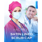 Satin Lined Scrub Cap For Women Ponytail Hair Surgical Nurse Cap 4 Buttons