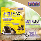 Bonide Molemax Mole & Vole Repellent Granules, 10 Lbs. Ready-To-Use, Outdoor Lawn & Garden Mole Control, People & Pet Safe | Ready-To-Use, Outdoor Lawn & Garden Mole Control, People & Pet Safe