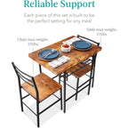 Best Choice Products 3-Piece Modern Dining Set, Space Saving Dinette For Kitchen, Dining Room, Small Space W/Steel Frame, Built-In Storage Rack - Medium Brown/Black