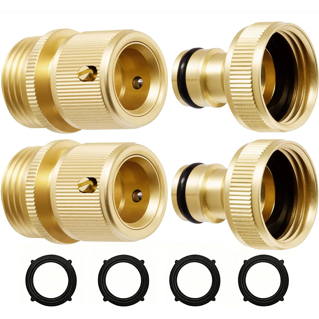 Rainpoint Garden Hose Quick Connectors, Heavy Duty Solid Brass 3/4 Inch Ght, Universal Leak-Proof Fittings For Easy Water Hose Connection (2 Sets)