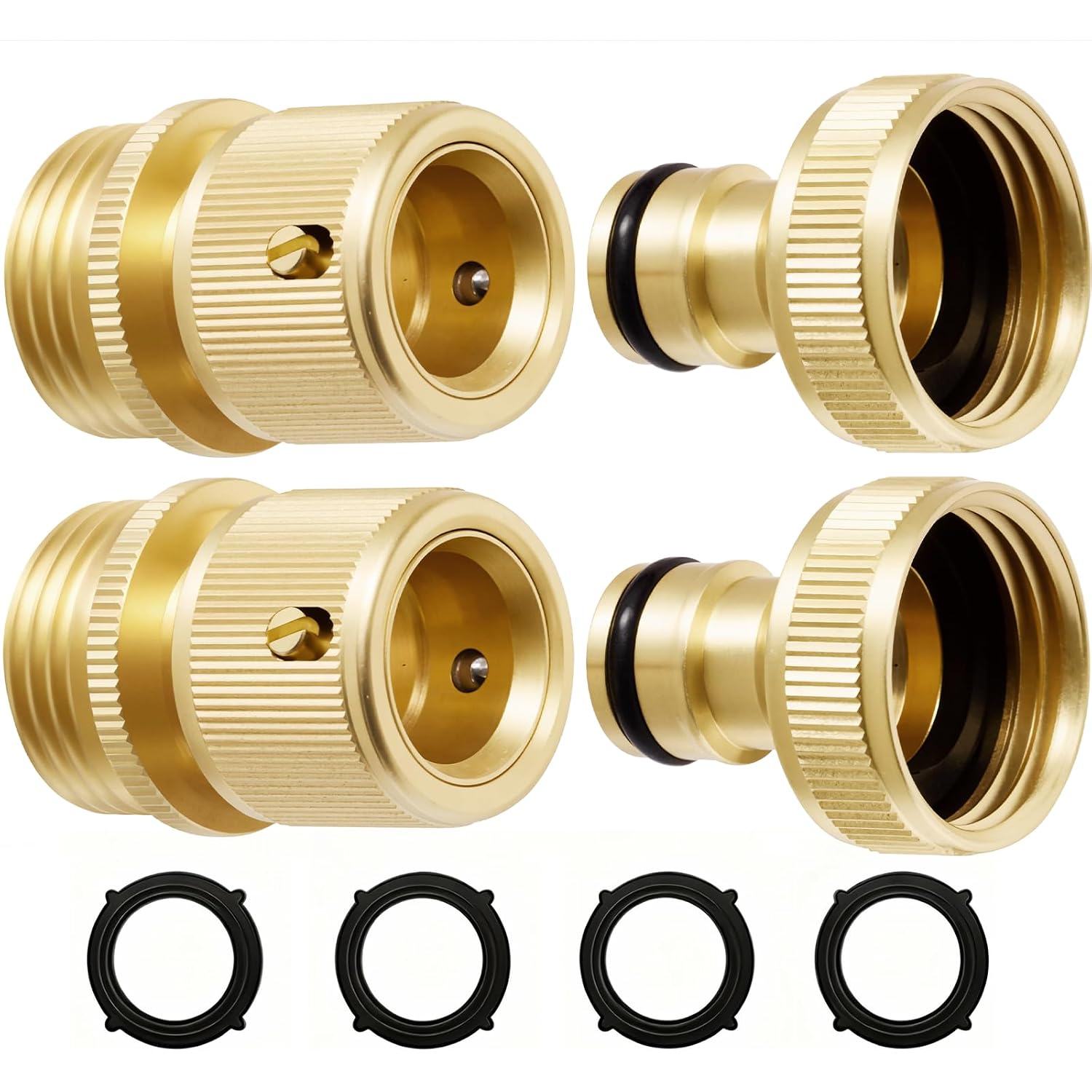 Rainpoint Garden Hose Quick Connectors, Heavy Duty Solid Brass 3/4 Inch Ght, Universal Leak-Proof Fittings For Easy Water Hose Connection (2 Sets)